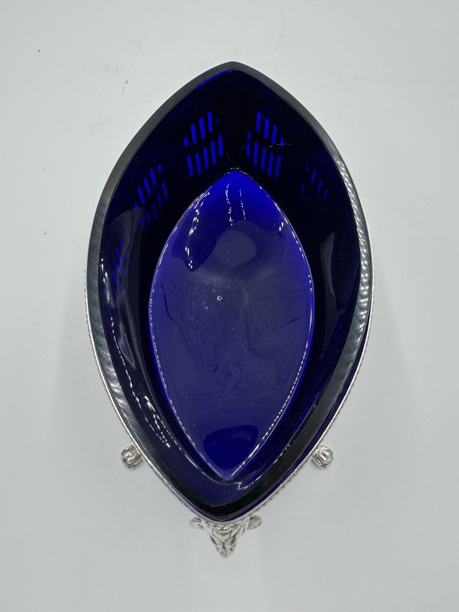 Silver Lancet-shaped Planter With Covalt Blue Inner Tub, Wmf (1900-1910)-photo-2
