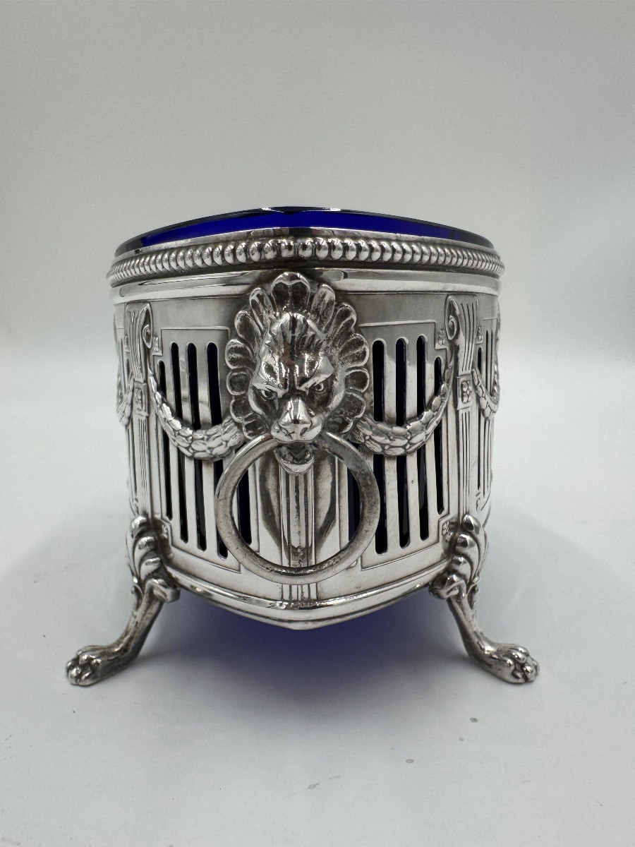 Silver Lancet-shaped Planter With Covalt Blue Inner Tub, Wmf (1900-1910)-photo-3