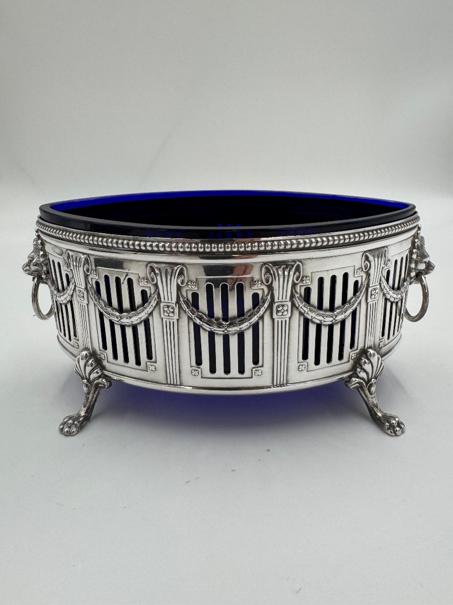 Silver Lancet-shaped Planter With Covalt Blue Inner Tub, Wmf (1900-1910)