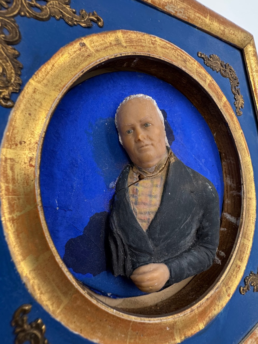 Médaillon de cire d'un vieil homme (19e Siècle)-photo-3