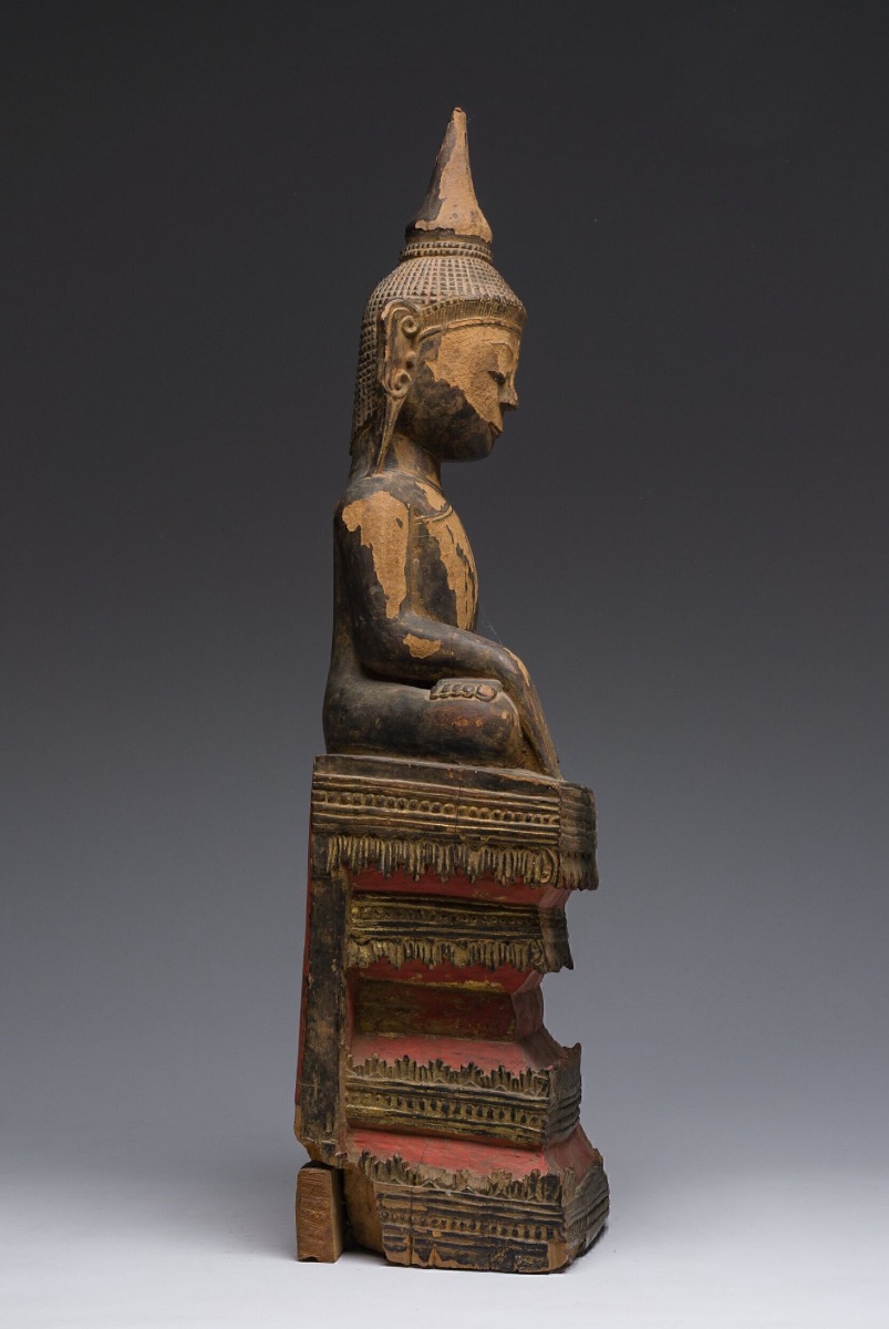 Burmese Buddha With Gold Lacquer, Myanmar, Mandalay Period (1860-1870)-photo-4