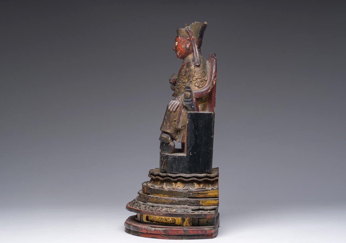 Chinese Lacquered And Gilded Wooden Sculpture Depicting A Dignitary (1800-1850)-photo-2