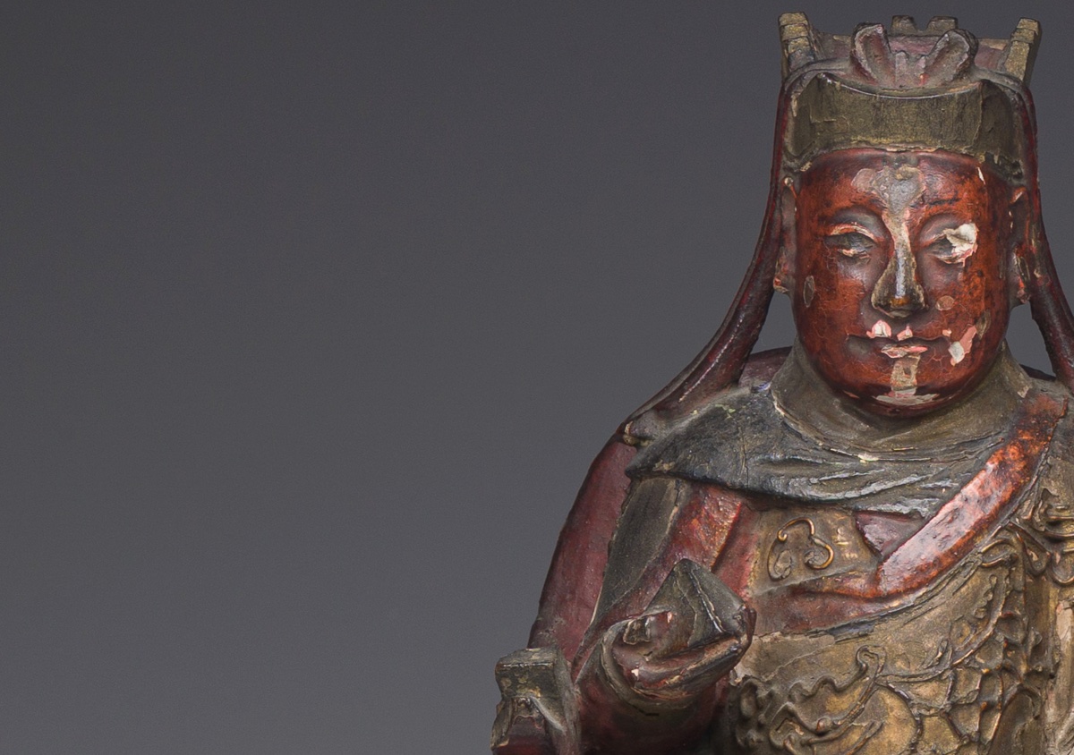 Chinese Lacquered And Gilded Wooden Sculpture Depicting A Dignitary (1800-1850)-photo-3