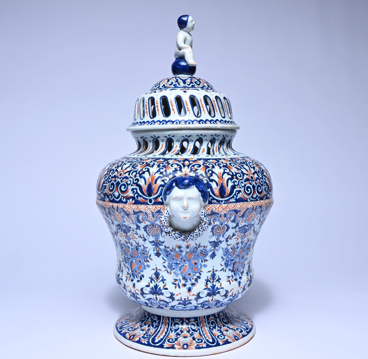 Large Earthenware Potpourri Vase, Desvres, France (1890-1900)-photo-3