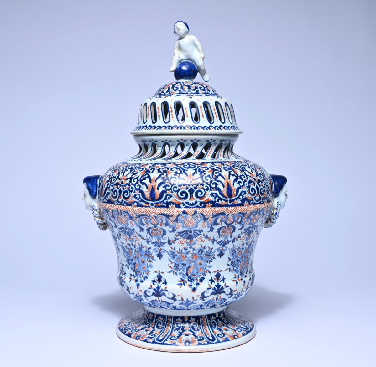 Large Earthenware Potpourri Vase, Desvres, France (1890-1900)-photo-3