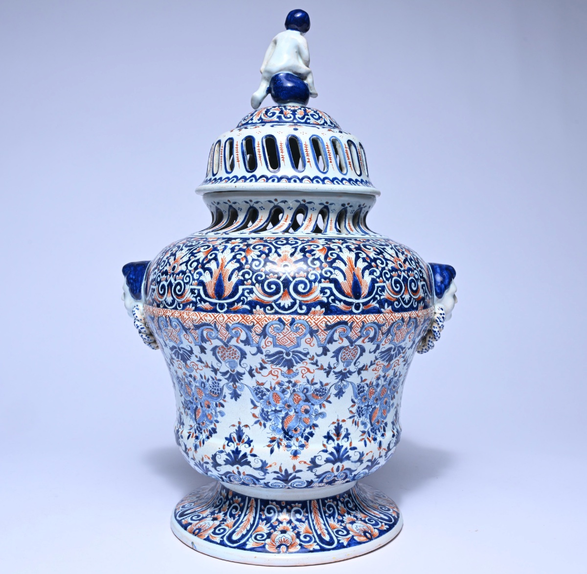 Large Earthenware Potpourri Vase, Desvres, France (1890-1900)-photo-4