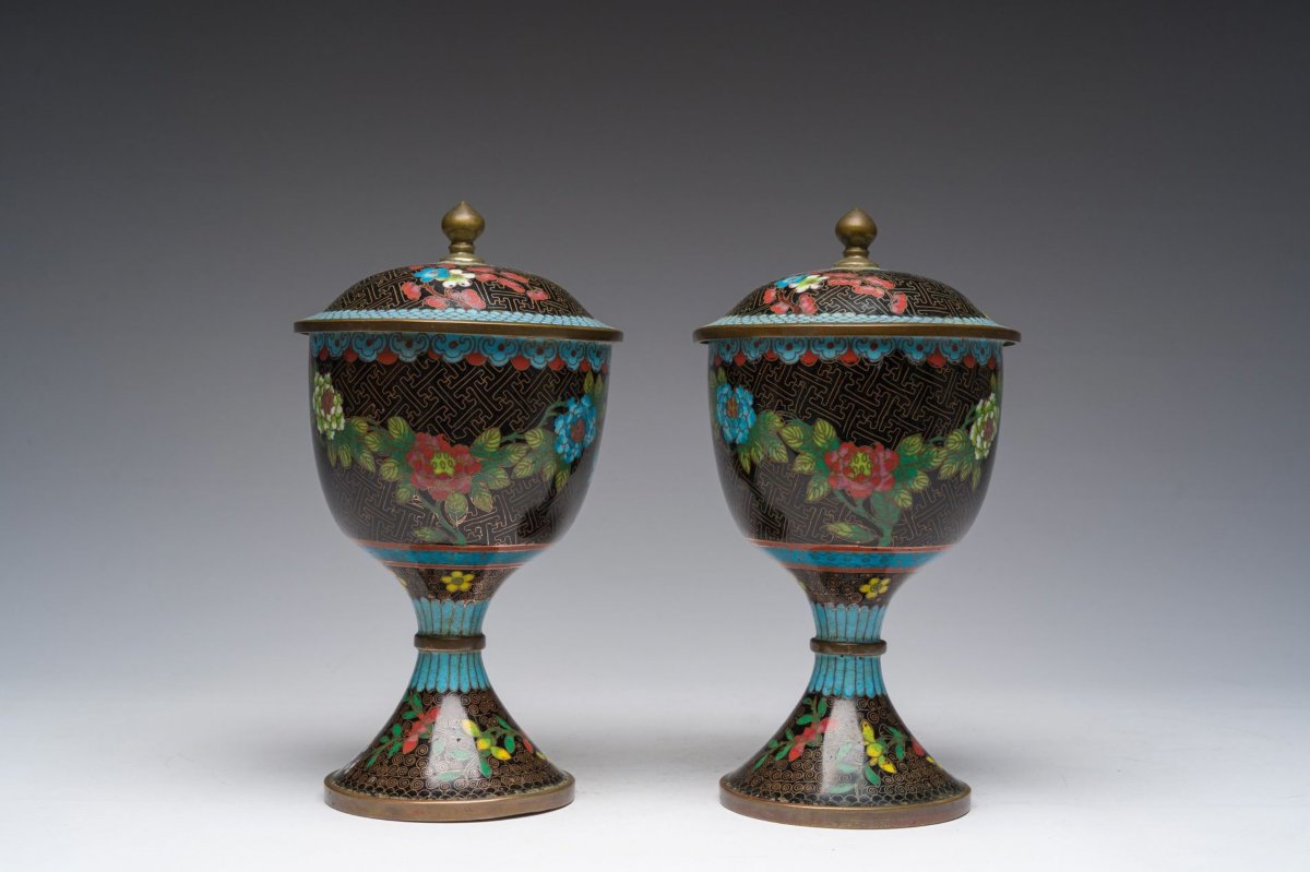 Chinese Cloisonné Vases With Lids, Qing Dynasty (1890-1900)-photo-1