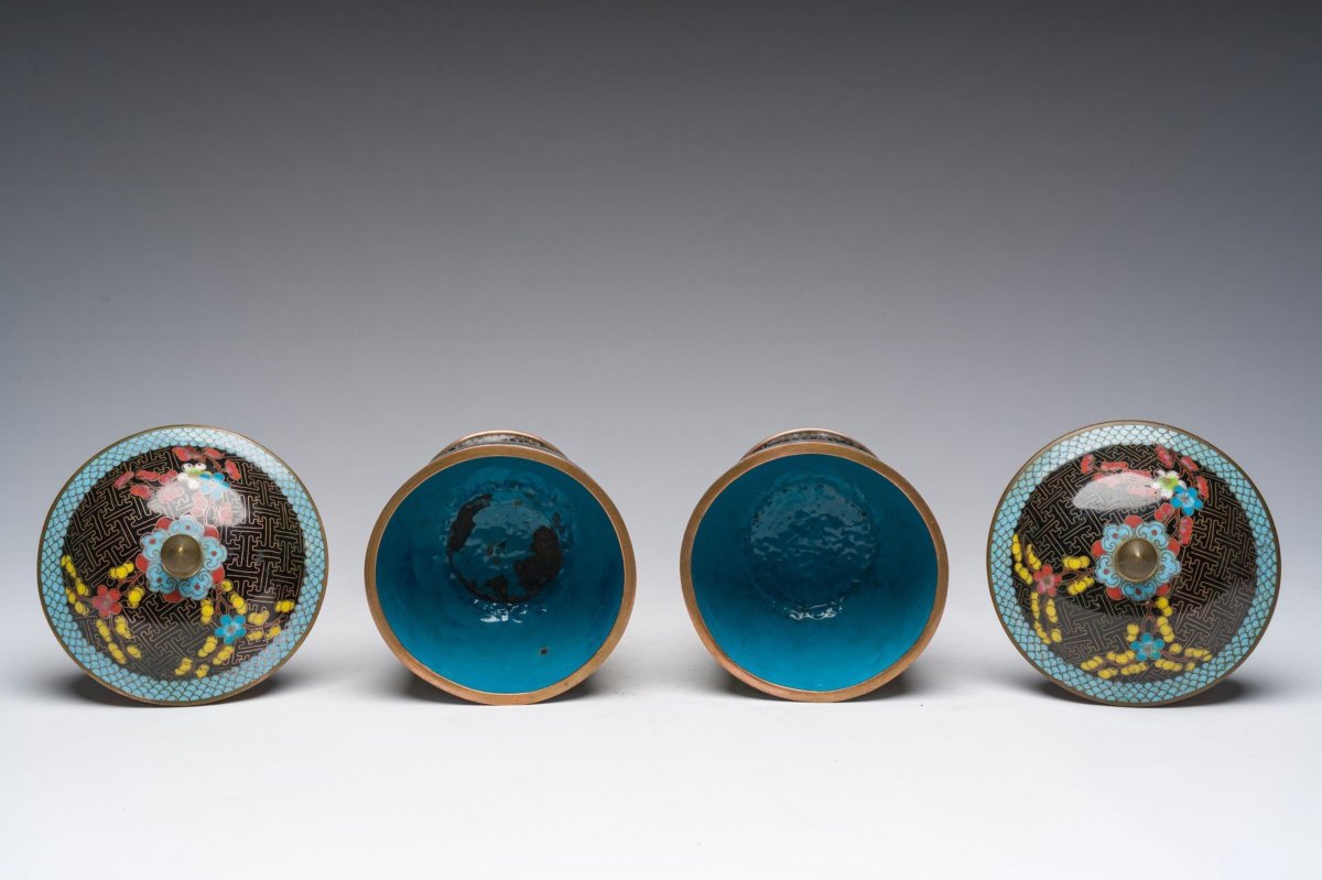 Chinese Cloisonné Vases With Lids, Qing Dynasty (1890-1900)-photo-2