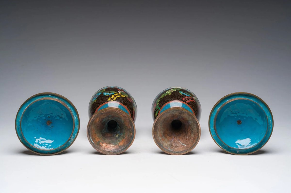 Chinese Cloisonné Vases With Lids, Qing Dynasty (1890-1900)-photo-3