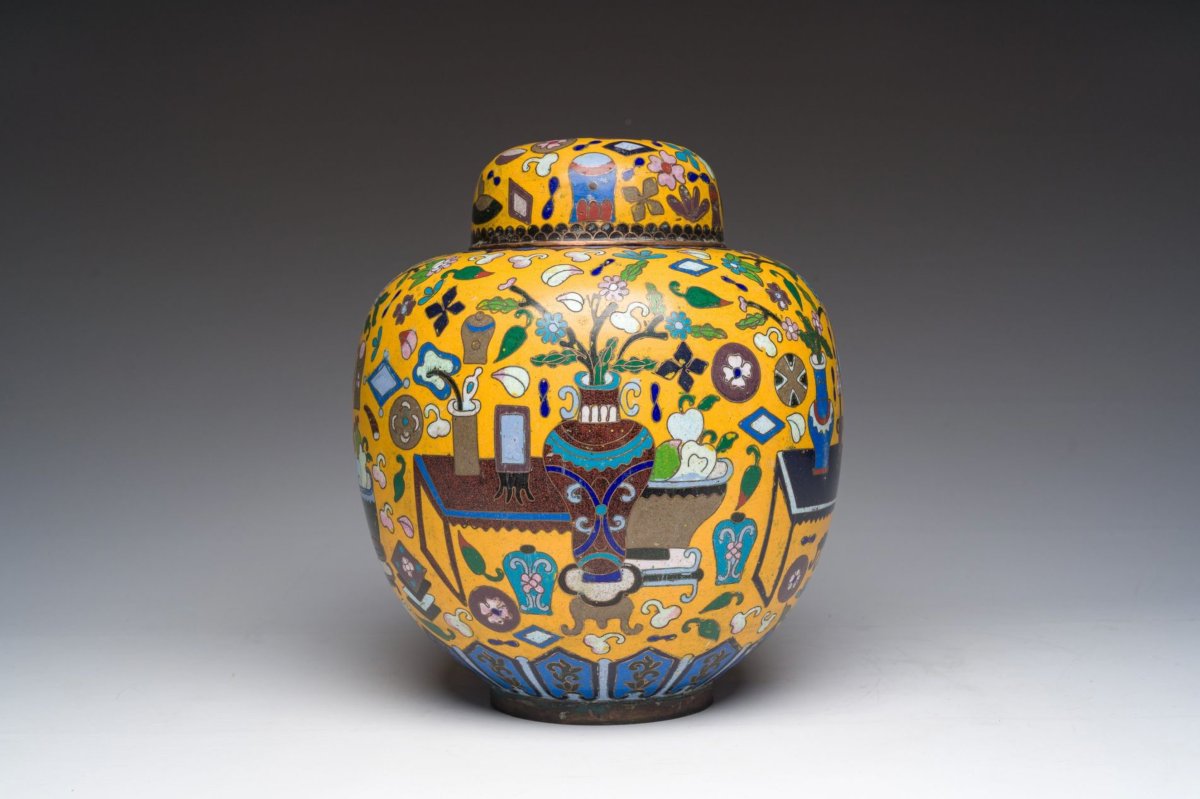 Pot à gingembre chinois en cloisonné, décoré de motifs antiques, dynastie Qing (1860-1880)-photo-4