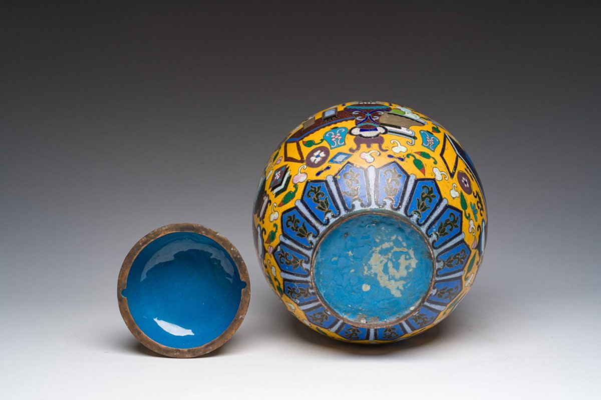 Pot à gingembre chinois en cloisonné, décoré de motifs antiques, dynastie Qing (1860-1880)-photo-2