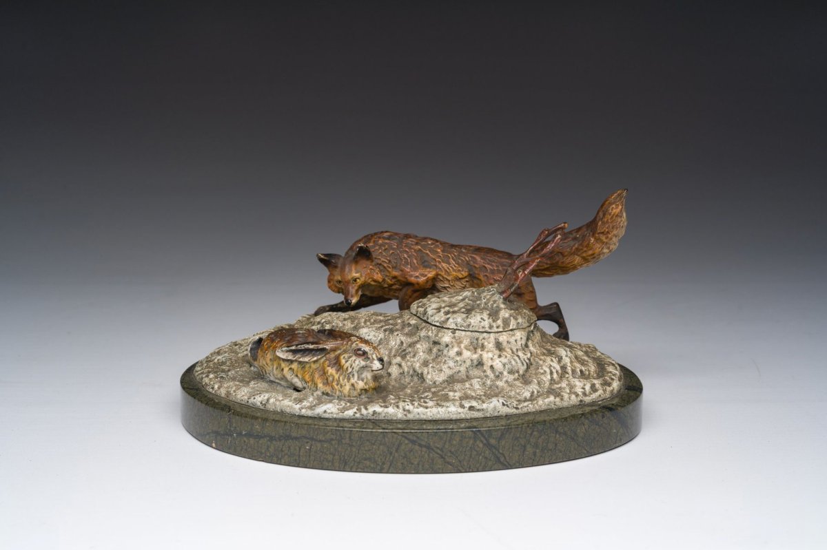 Cold-painted Bronze Inkwell From Vienna (1900-1910)-photo-3