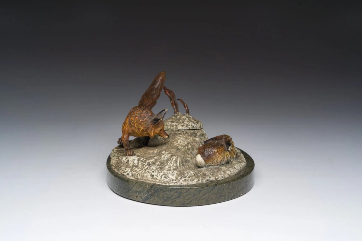 Cold-painted Bronze Inkwell From Vienna (1900-1910)-photo-3