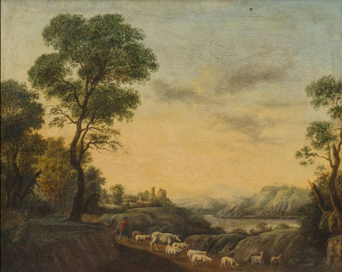 Paysage pastoral avec bergers et bétail, École allemande (1760-1790)