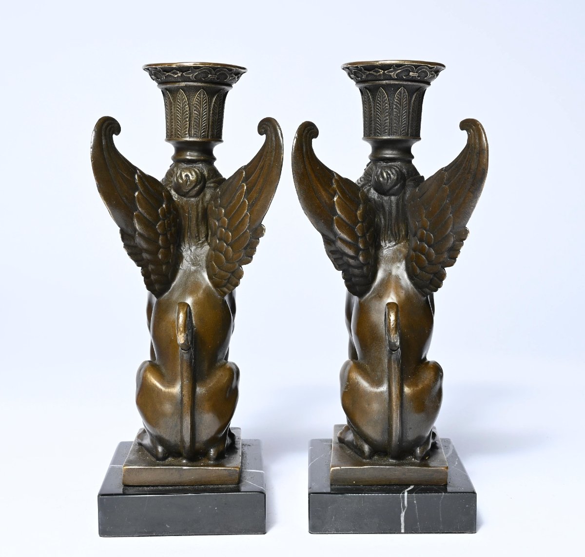Pair Of Empire Candlesticks Decorated With Winged Sphinxes (2nd Half Of The 19th Century)-photo-4