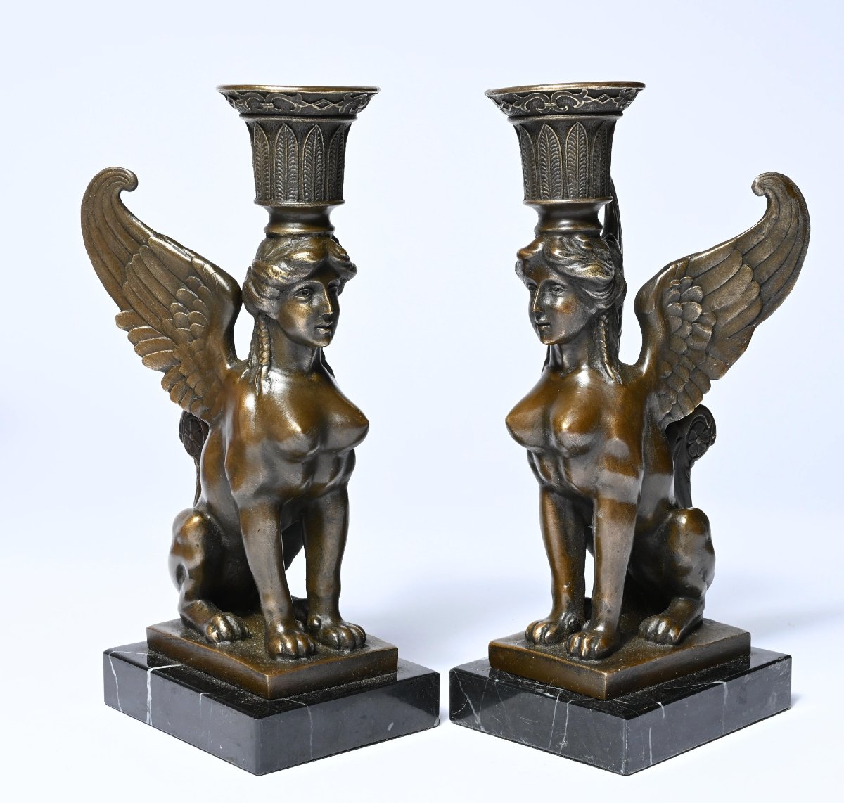 Pair Of Empire Candlesticks Decorated With Winged Sphinxes (2nd Half Of The 19th Century)-photo-3