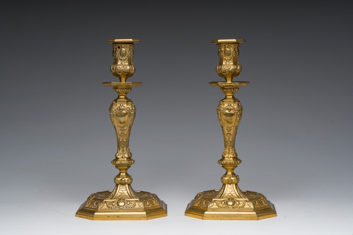 Paire de bougeoirs en bronze doré de style Régence, France, 1870-1890-photo-2