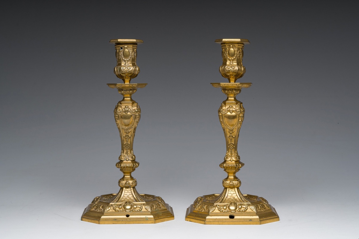 Paire de bougeoirs en bronze doré de style Régence, France, 1870-1890-photo-3