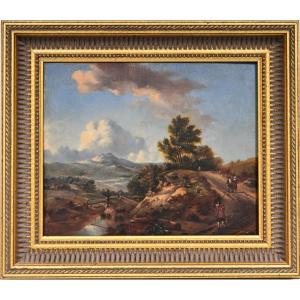 Voyageurs Dans Un Paysage De Montagne, école Européenne (1830-1850)