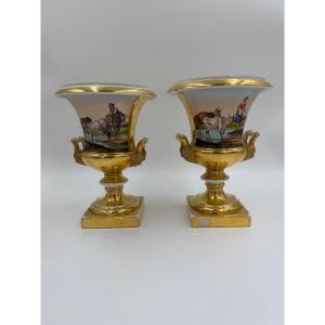 Paire de vases Médicis en porcelaine de Bruxelles (1840-1850)