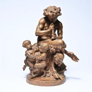 Terracotta Group Representing Pan And Two Young Shayri, After Clodion (1870-1890)
