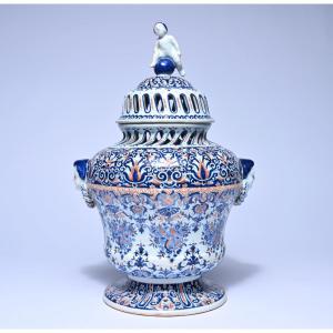 Large Earthenware Potpourri Vase, Desvres, France (1890-1900)