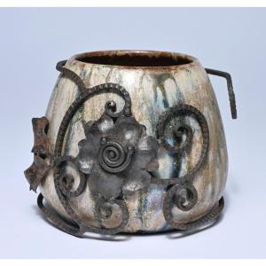 Pot Art déco en céramique émaillée, Edgard Aubry, vers 1925