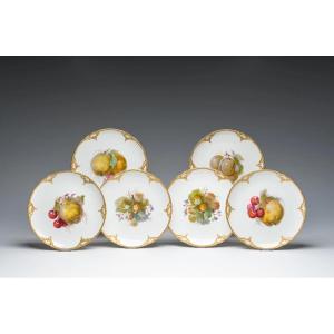 Set Of Six Hand-painted And Gilded Dessert Plates, Kpm, 1900–1910