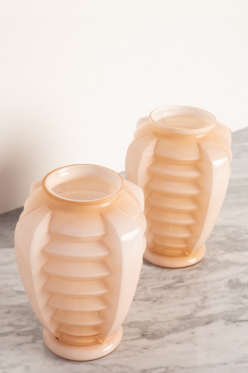 Pair Of Opaline Glass Lantern Vases (1925-1930)