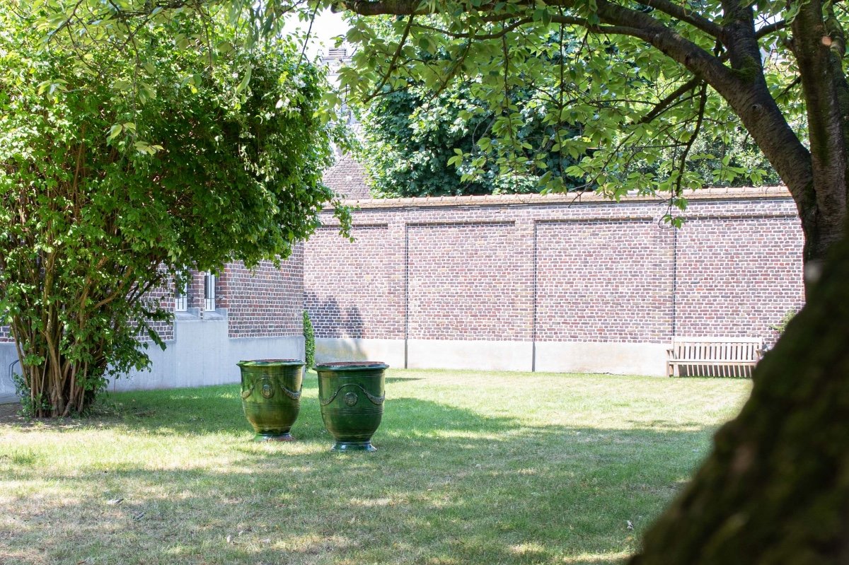 Pair Of XIXth Anduse Planters In Green Enamel By Poterie De La Madeleine-photo-6