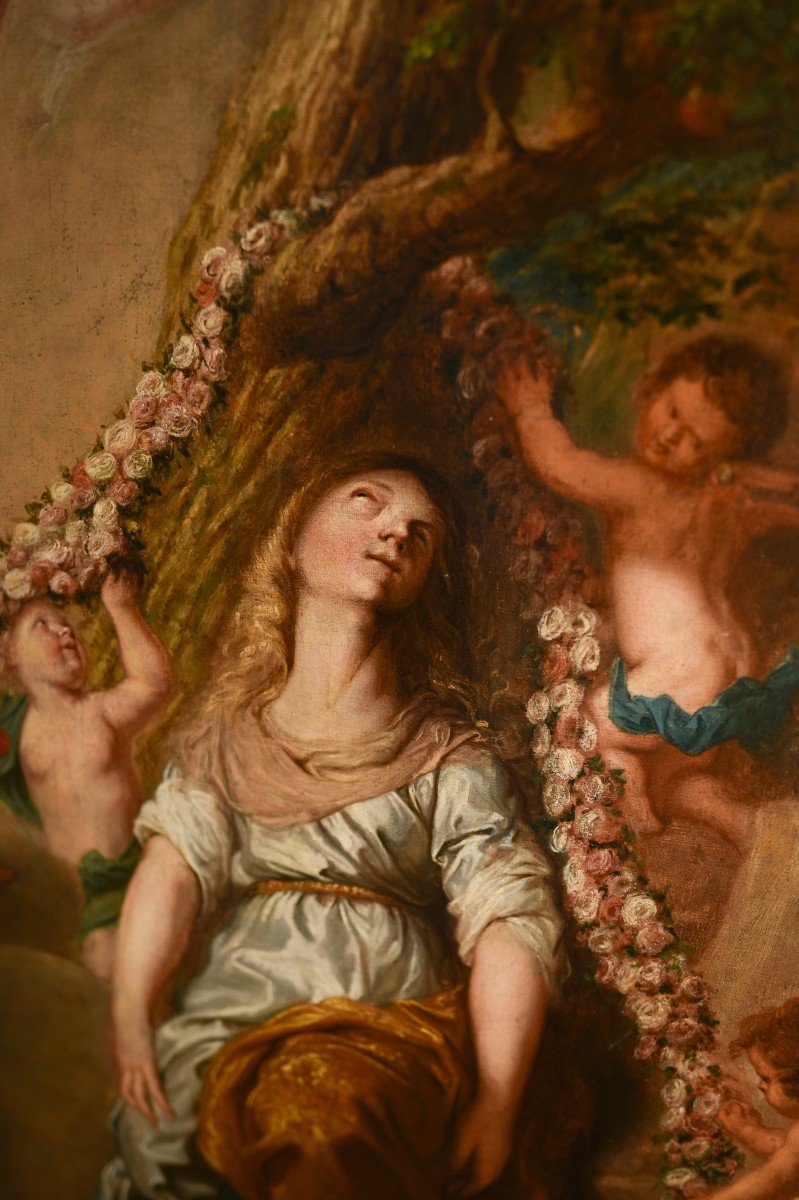 17th Century Oil On Canvas Painting 'ectasy Of Saint Cecilia'-photo-4