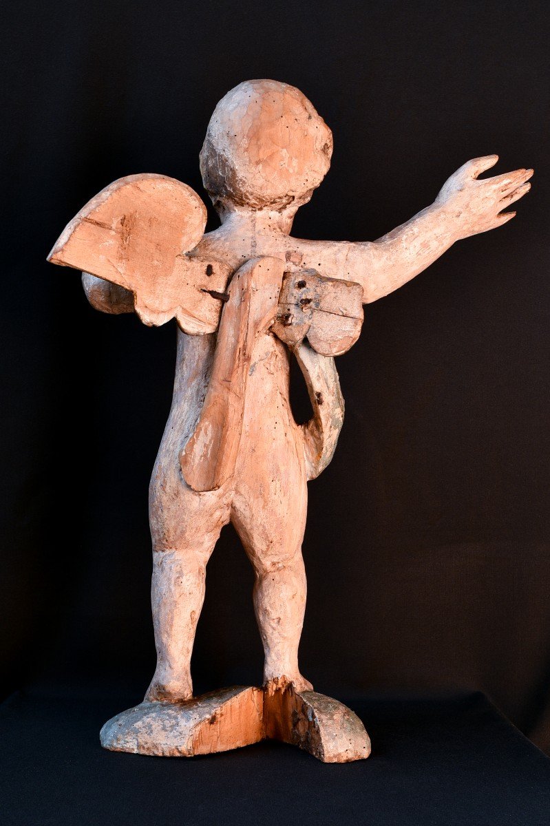 Paire De Chérubins Italiens Début XVIIIème En Bois Polychrome-photo-4