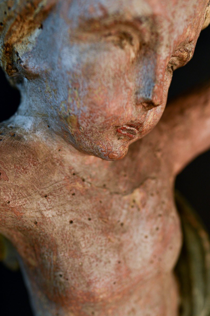 Paire De Chérubins Italiens Début XVIIIème En Bois Polychrome-photo-7