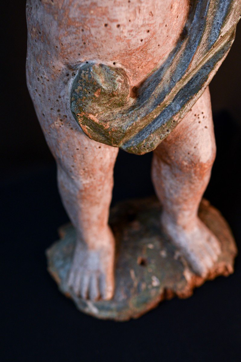 Paire De Chérubins Italiens Début XVIIIème En Bois Polychrome-photo-8