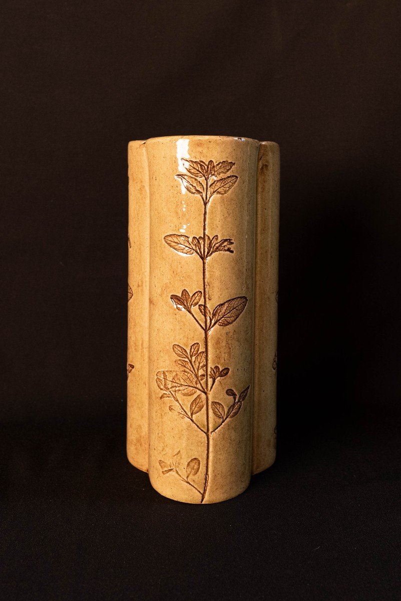 Vase En Forme De Trèfle Avec Motif d'Herbes Des Années 1970 par Raymonde Leduc-photo-4