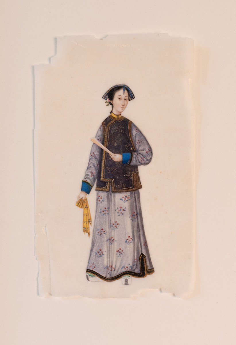 19th Century Chinese Portrait On Rice Paper-photo-3