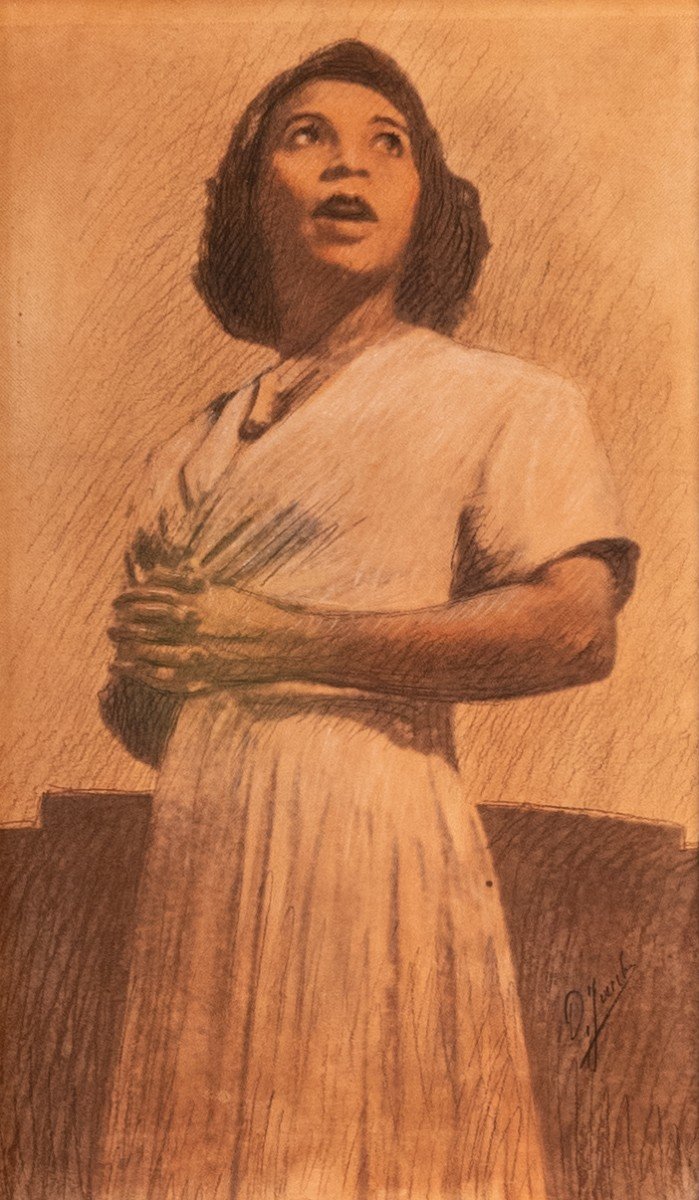Portrait d'Une Dame (années 1930) Gouache Et Crayon Sur Papier-photo-2