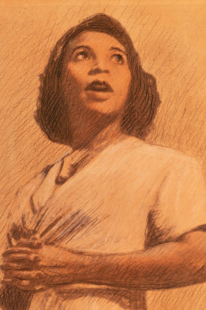 Portrait d'Une Dame (années 1930) Gouache Et Crayon Sur Papier-photo-4