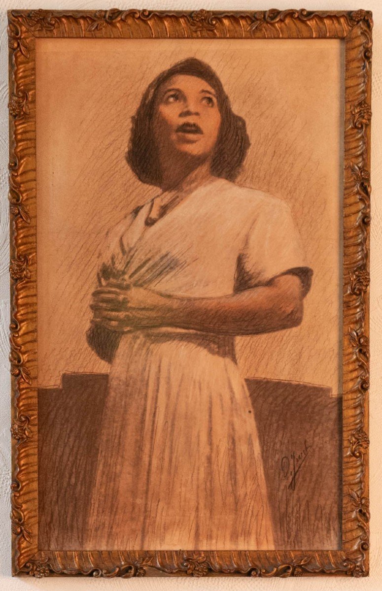 Portrait d'Une Dame (années 1930) Gouache Et Crayon Sur Papier