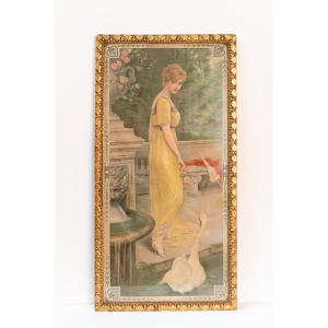 Litho On Silk 'the Swan' By Luigi Rossi