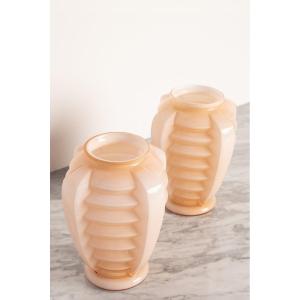 Pair Of Opaline Glass Lantern Vases (1925-1930)