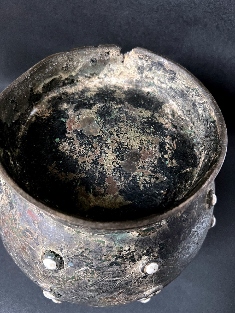 Protohistoric Bronze Vase With Inlays - Hallsatt Culture - 9th - 7th Century Bc-photo-3