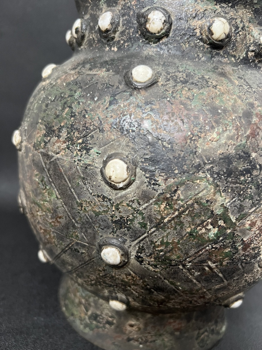 Protohistoric Bronze Vase With Inlays - Hallsatt Culture - 9th - 7th Century Bc-photo-3