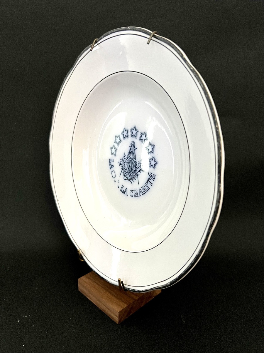 Assiette Maçonnique En Faïence - Loge La Charité - XIXè Siècle -photo-2