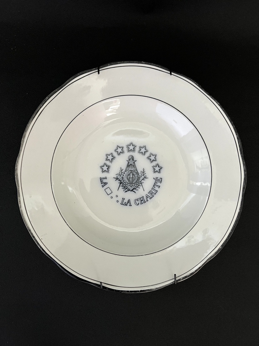 Assiette Maçonnique En Faïence - Loge La Charité - XIXè Siècle -photo-3