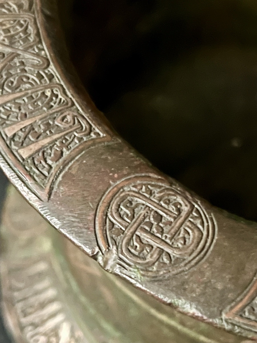 Islamic Bronze Mortar With Kufic Inscription – Mamluk Or Syria, 13th–15th Century-photo-6