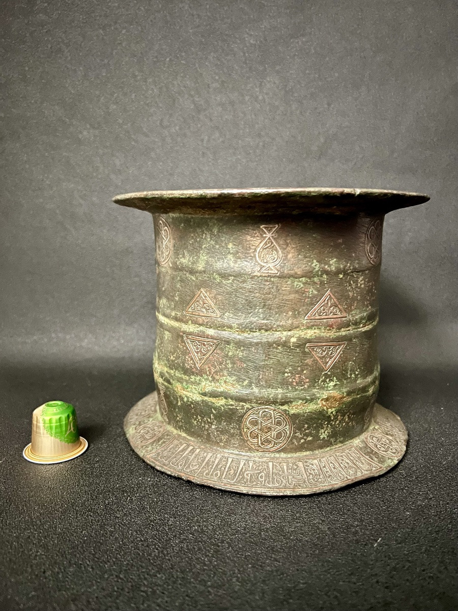 Islamic Bronze Mortar With Kufic Inscription – Mamluk Or Syria, 13th–15th Century-photo-8