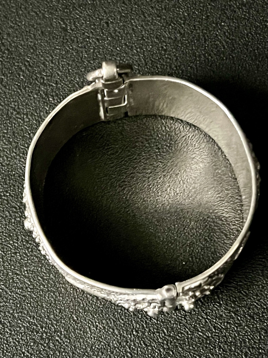 Argenterie - Empire ottoman - Tughra  - Bracelet a fermoir de courtisane en argent massif -photo-4