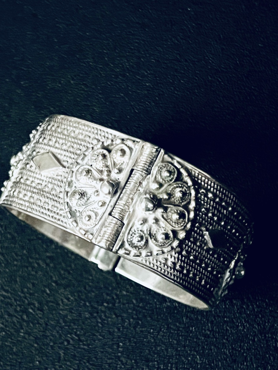 Argenterie - Empire ottoman - Tughra  - Bracelet a fermoir de courtisane en argent massif -photo-5