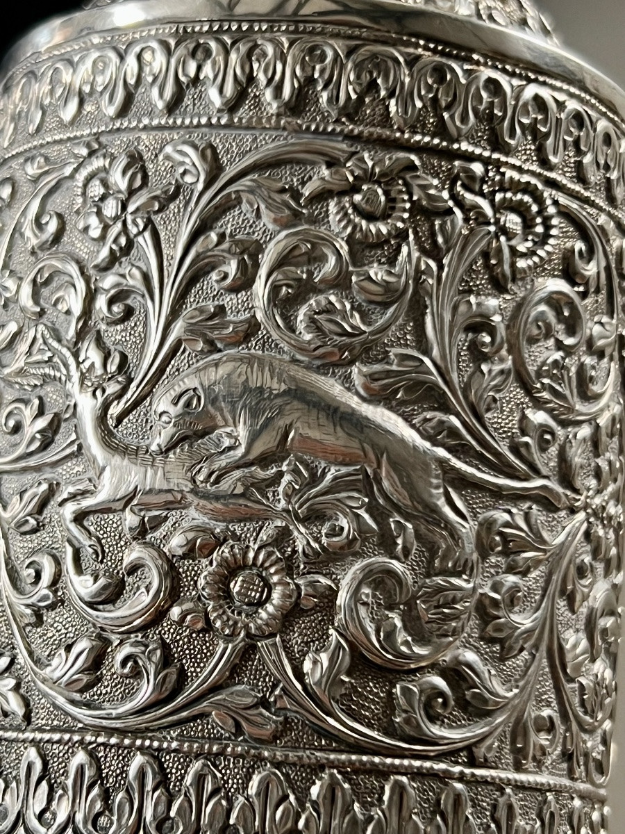 Embossed Silver Box - Animal Hunting Scene - 19th Century -photo-3